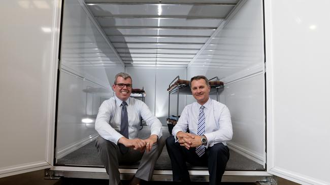 Andrew Hamilton and Neale Sutton came up with the idea of the Humanihut in the early stages of the Syrian conflict. Picture: Kelly Barnes/The Australian