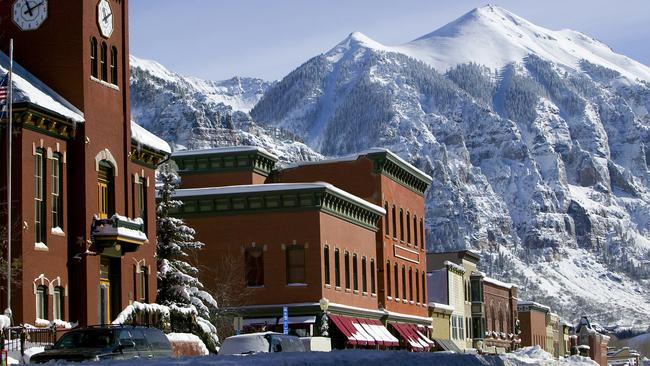 ajax peak and telluride colorado main street winter