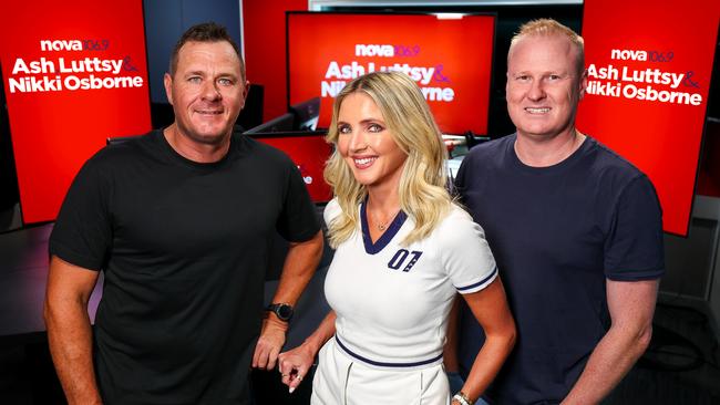 Nikki Osborne with Ash Bradnam (left) and David Lutteral. Picture: Nova 106.9