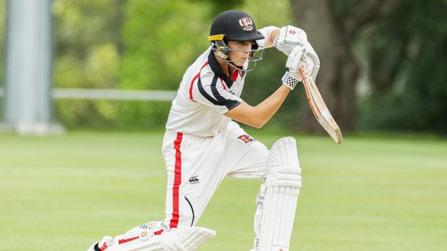 Dylan Kritzinger batting here in round two, but today he was the hero with the ball taking 3-20.\ (AAP Image/Renae Droop)