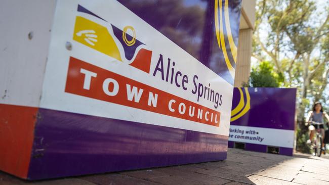 Alice Springs town council sign in Parsons St, Alice Springs, Saturday, February 4, 2023. Picture: Kevin Farmer