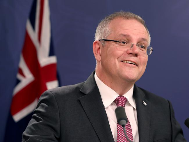 Australian Treasurer Scott Morrison speaks to the media in Sydney on Monday. Picture: AAP