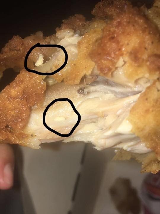 Melissa Cavanagh posed the photo on Facebook that she was "feeling disgusted" after finding the maggot in her KFC meal at Casino.