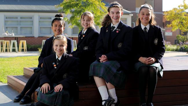 Nicole Pena, Shanae and Keira Blizzard, Sarah Price and Kaitlyn Stathakis at Mount St ­Joseph Girls College, Altona. Picture: Stuart McEvoy.