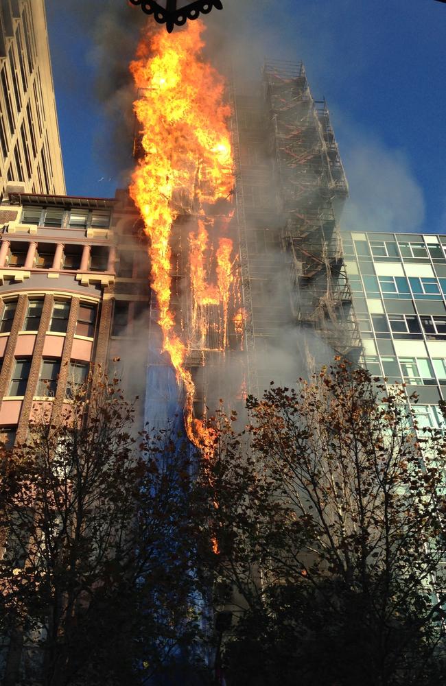 The mesh outside the building is believed to have caught fire. Picture: Mattew Smith