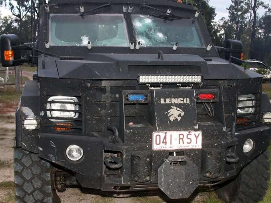 The SERT BearCat vehicle that was shot at by Nathaniel Train using Matthew Arnold's pistol.