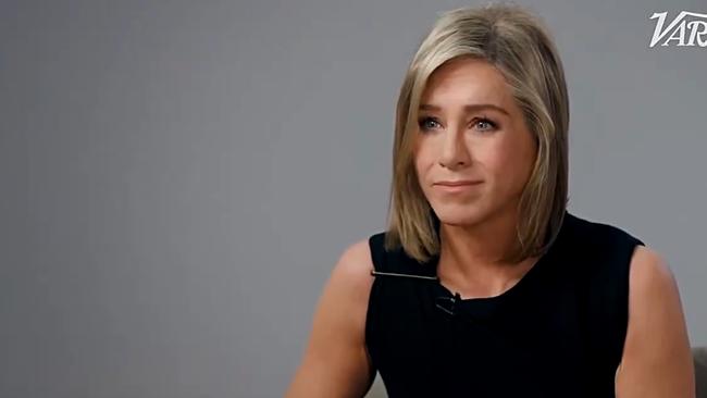 Jennifer Aniston broke down in tears after being asked to remember her time on Friends. Picture: YouTube.