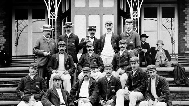 The Australia Cricket team during their tour of England in 1899. Back row (left-right): Major BJ Wardill (Manager), Alfred Edward Johns, James Joseph Kelly, Francis Adams Iredale, Frank Laver. Middle row: William Howell, Joe Darling, Ernest Jones. Front row: Jack Worrall, Clem Hill, Syd Gregory, Charles Edward McLeod, Victor Trumper, Monty Noble.