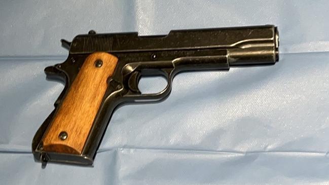 One of nine guns seized as part of Strike Force Cripe which led to 36 people being charged, 230kg of Cannabis, $1.5 million dollars cash, plus heroin, MDMA and meth seized. Picture: NSW Police