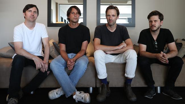 Cut Copy’s Mitchell Scott, Tim Hoey, Dan Whitford and Ben Browning in Brisbane yesterday. Picture: Lyndon Mechielsen/The Australian