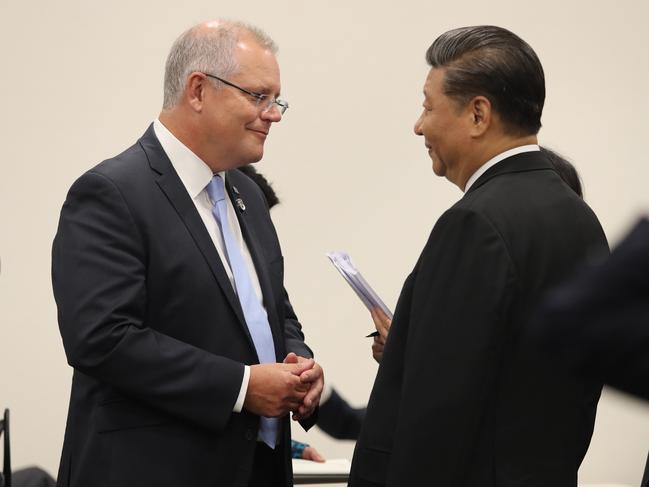 Prime Minister Scott Morrison meets with President Xi Jinping during the G20 in Osaka in 2019.