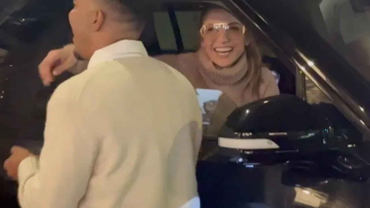 The singer laughed after yelling her cheeky comment out the car window. Picture: Backgrid