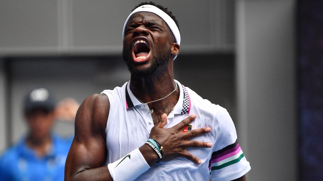 Frances Tiafoe celebrates his victory against Kevin Anderson on Wednesday.