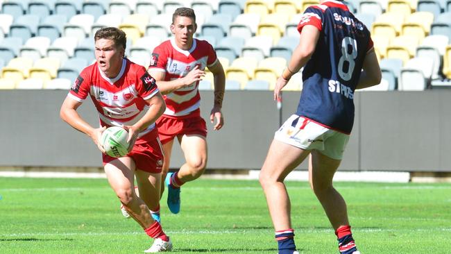 PBC SHS captain Zane Harrison schemes with Sam Stephenson in the background. Picture: Matthew Elkerton