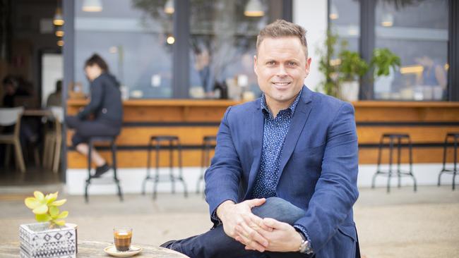 Essential Oils of Tasmania’s Simon Wells at Fika Cafe, at Kingston Beach. Picture: RICHARD JUPE