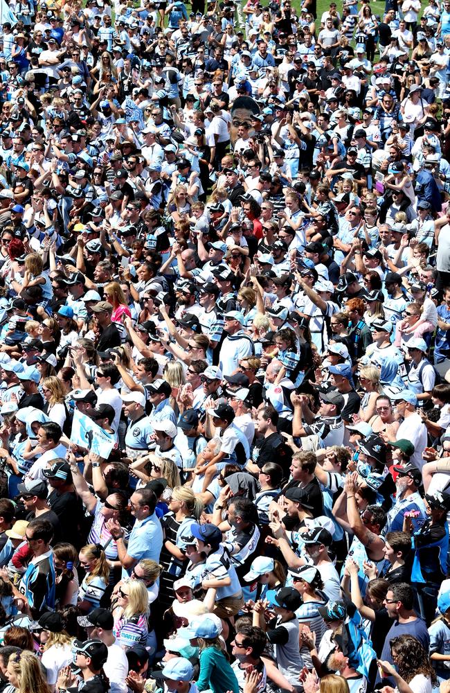 Sea of sky blue: There were thousands at the fan day at Shark Park. Picture: Stephen Cooper