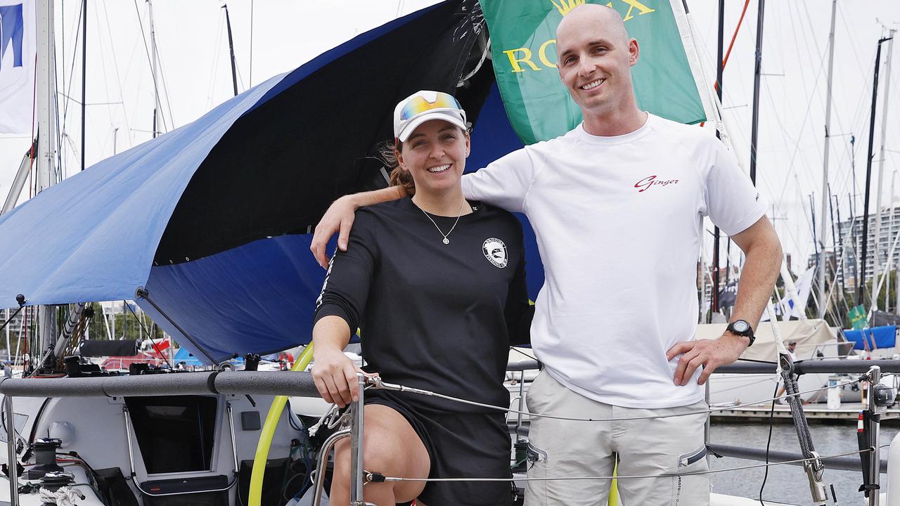 Siblings Jess and Tom Grimes at the Cruising Yacht Club of Australia ahead of their first race together. Pic: Sam Ruttyn