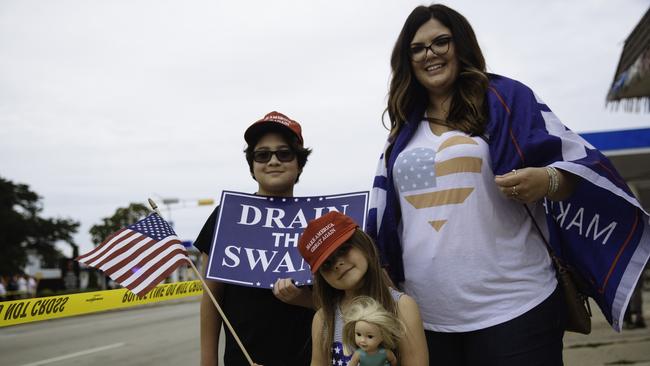 Melissa Sierra, 29, with her two children waiting to see the President during his visit to Kenosha, Wisconsin. Picture: Angus Mordant for NewsCorp Australia