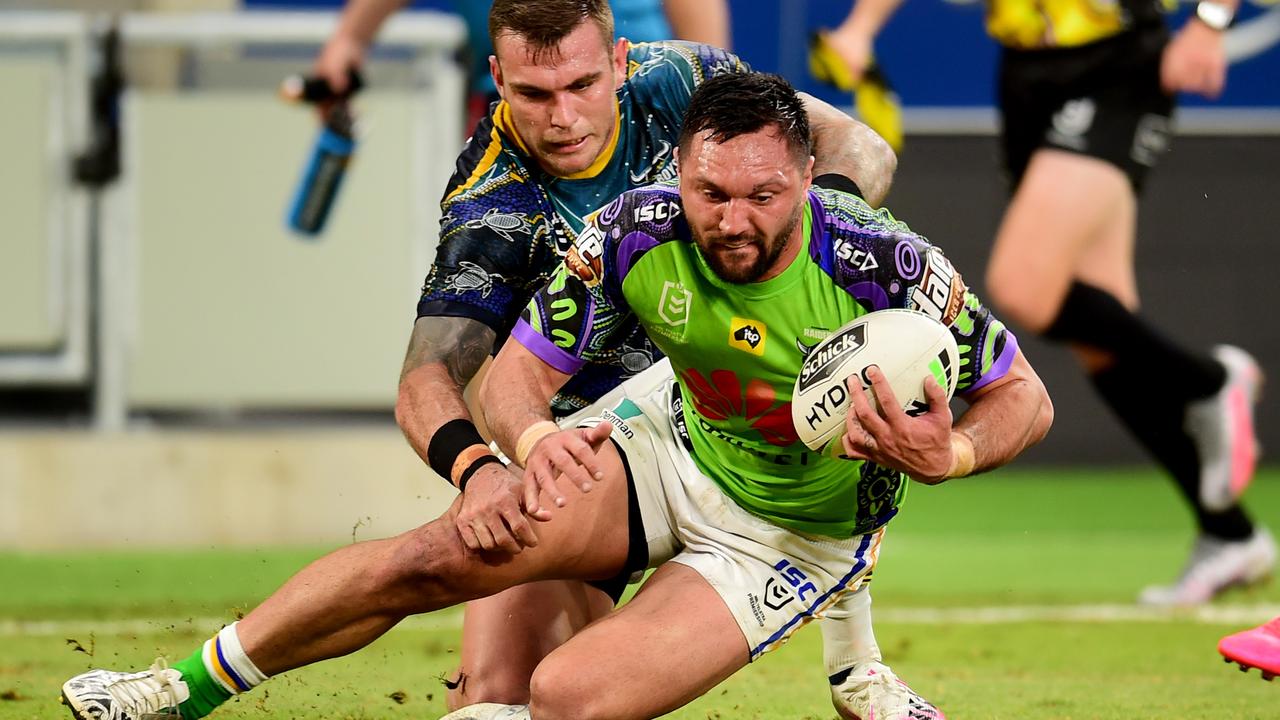 Jordan Rapana up against the North Queensland Cowboys. Picture: Alix Sweeney