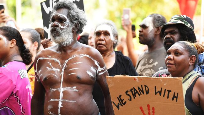 Protests have been held in Yuendumu, Alice Springs and Darwin. Picture: Katrina Bridgeford