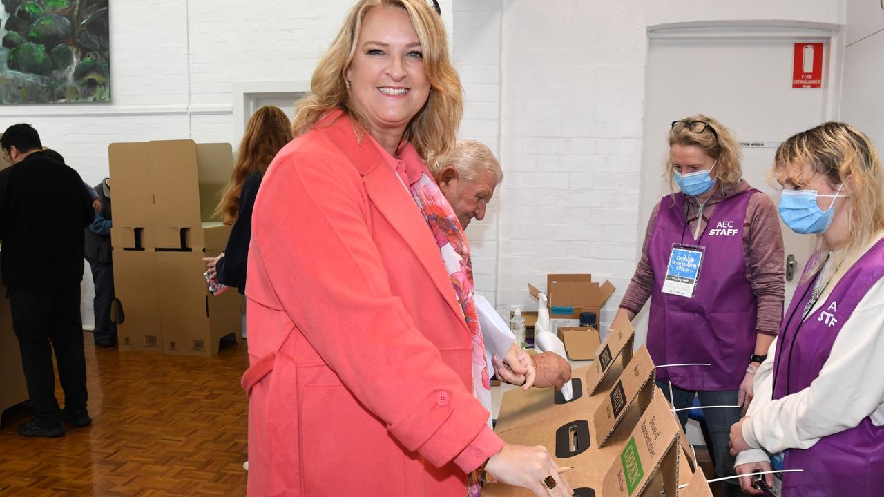 Kylea Tink casting her vote in North Sydney yesterday. Picture: James Morgan/Getty Images