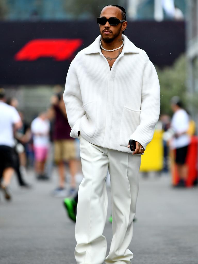 Lewis Hamilton shows off his fancy threads. Photo by James Sutton/Getty Images.