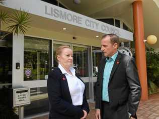 LCC: Lismore City Council General Manager, Shelley Oldham, with Lismore mayor Isaac Smith after announcing a a multi-million dollar black hole in Lismore City Council's budget. Picture: Marc Stapelberg