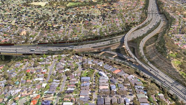 The updated design for the the North East Link - M80 Ring Road interchange.