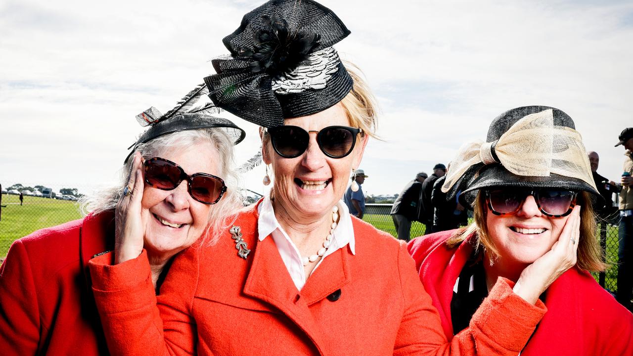 Warrnambool Races: Linda Dithmer, Eltham, Robyn Napolitano, Hampton, Gail Weston, Warrnambool. Picture: Nicole Cleary