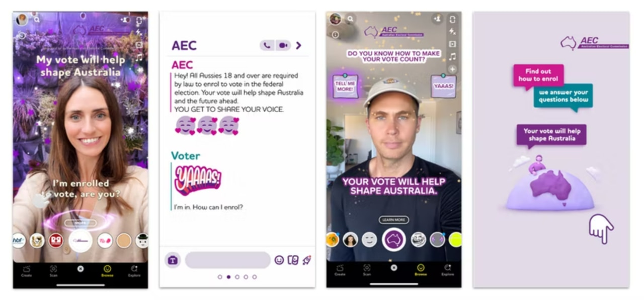 Snapchat Australia partnered with AEC to encourage Gen Z to vote. Picture: Snapchat / AEC