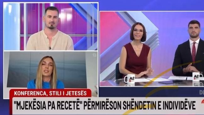 Ms Pupa (bottom left) appearing on Albanian TV. Picture: Facebook