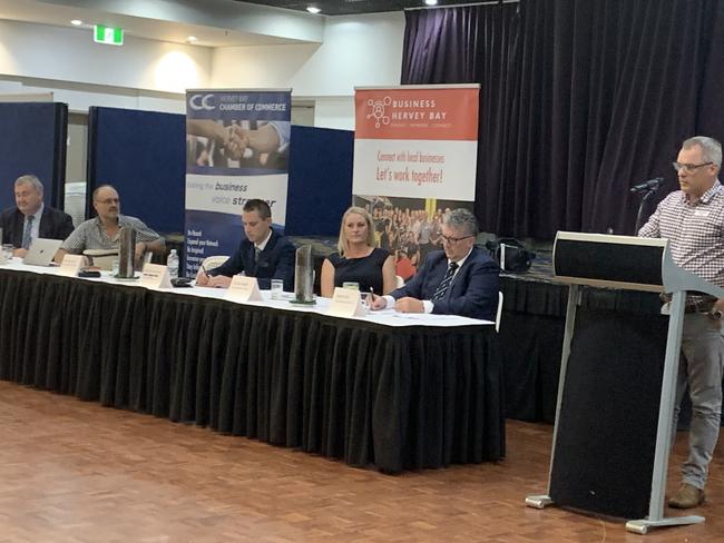 Hinkler Labor candidate Jason Scanes speaks during the meet the candidates event at the Hervey Bay RSL on Thursday night.