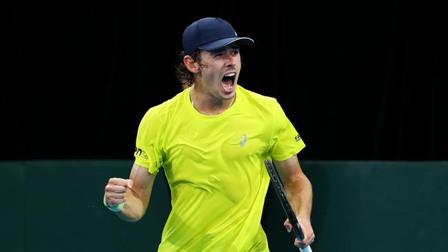 Alex de Minaur dragged Australia back from the brink of defeat with a brilliant Davis Cup performance. Getty Images