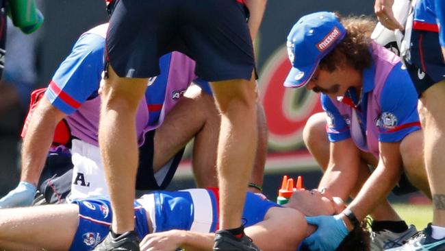 Picken hasn’t been able to shake concussion symptoms suffered in a brutal collision in a JLT Series match against Hawthorn over a year ago. Pic: Getty Images