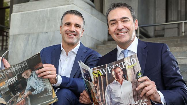 They got together in early 2019 for this SAWeekend photo shoot and they’ll be together again for a much-anticipated debate at the SA Press Club on April Fool’s Day. Photo: Russell Millard / AAP.