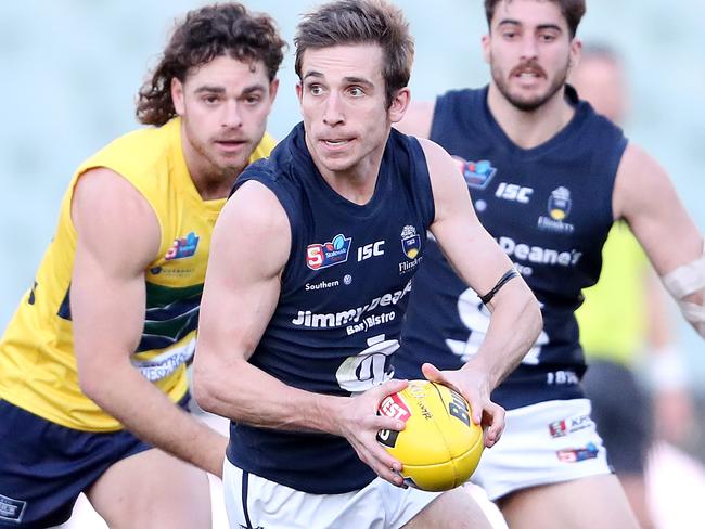 SANFL -  Woodville West-Torrens v South Adelaide in the second match of a double header at the Adelaide Oval. South Adelaide Joel Cross on the move forward Picture SARAH REED