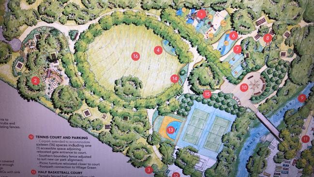 Plans for the Civic Park upgrade include a village green in the centre (number 16) and more landscaping.