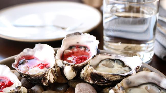 Evenfall’s fresh delightful East Coast oysters go well with a tangy raspberry agrodolce or a splash of the Bellebonne Bis sparkling rosé. Picture: Stephanie Dalton