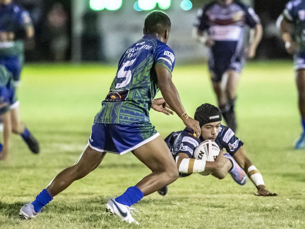 Trae Bennetto crosses the line for the Emus. Picture: Nev Madsen.