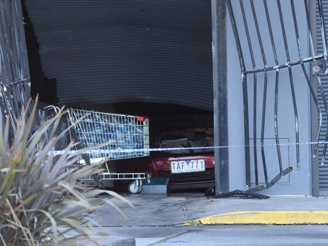 A car was driven into Barakat International Goods store. Picture: David Crosling