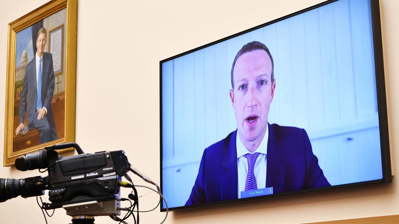 Facebook CEO Mark Zuckerberg testifies via videolink. Picture: Mandel Ngan/AFP