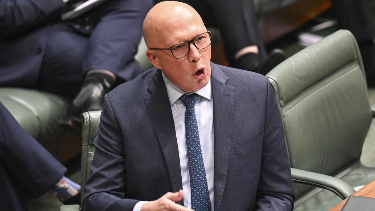 Opposition Leader Peter Dutton called on the prime minister to apologise for failing to reduce energy bill as promised. Picture: NCA NewsWire / Martin Ollman