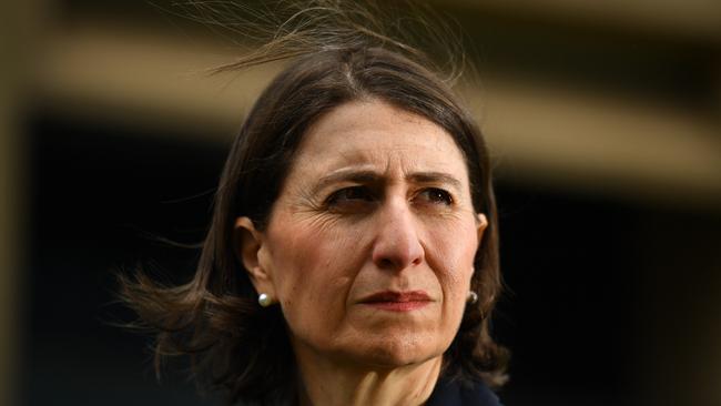 New South Wales Premier Gladys Berejiklian is seen during a press conference announcing the introduction of amnesty bins at music festivals where people can dispose of drugs without penalty at NSW Parliament House in Sydney, Wednesday, December 11, 2019. (AAP Image/Mick Tsikas) NO ARCHIVING