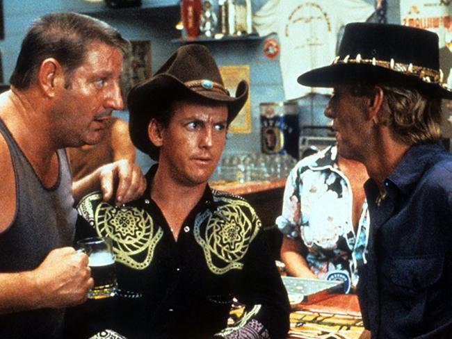 Paul Hogan in a scene at the Walkabout Hotel in Crocodile Dundee. Picture: 20th Century Fox