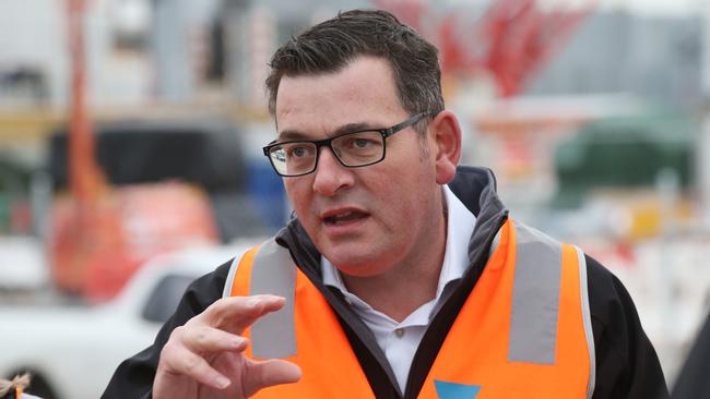 Premier Daniel Andrews visits the Metro Tunnel site in North Melbourne on Wednesday. Picture: David Crosling