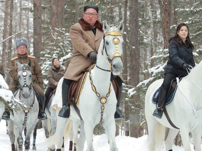 Kim Jong-un, pictured with his daughter Ju-ae in 2019, has a passion for riding and Orlov Trotter horses in particular. Picture: The Times