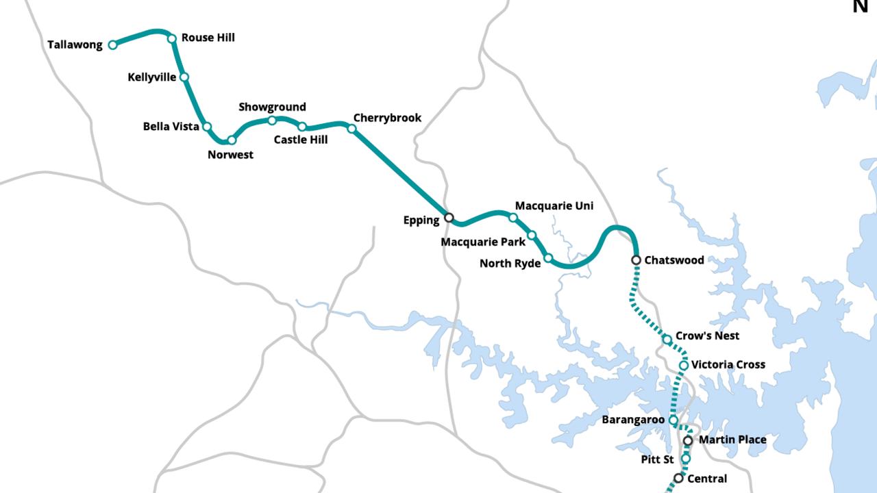 Sydney Metro City will open in August, with new stations in North Sydney and Sydney's CBD. The stations that are opening in August are: Crows nest Victoria cross Barangaroo Martin Place Gadigal Central Waterloo Sydenham Sydenham to Bankstown won't open until 2025. Tallawong to Chatswood is already open. Picture: Supplied