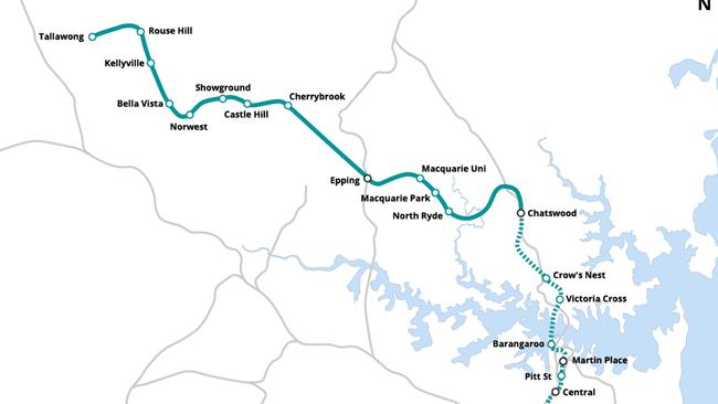 Sydney Metro City will open in August, with new stations in North Sydney and Sydney's CBD. The stations that are opening in August are: Crows nest Victoria cross Barangaroo Martin Place Gadigal Central Waterloo Sydenham Sydenham to Bankstown won't open until 2025. Tallawong to Chatswood is already open. Picture: Supplied