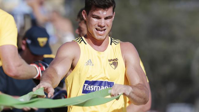 Jaeger O’Meara is on track to make an early-season debut for Hawthorn. Picture: Lachie Millard