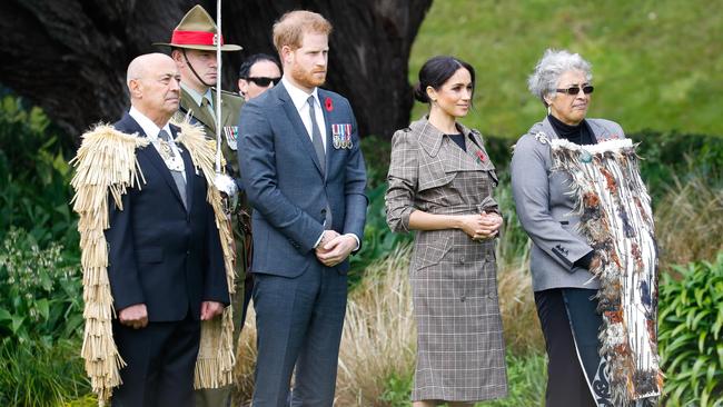 Prince Harry and wife Meghan attend the Official arrival at the Government House on October 28. Picture: Getty